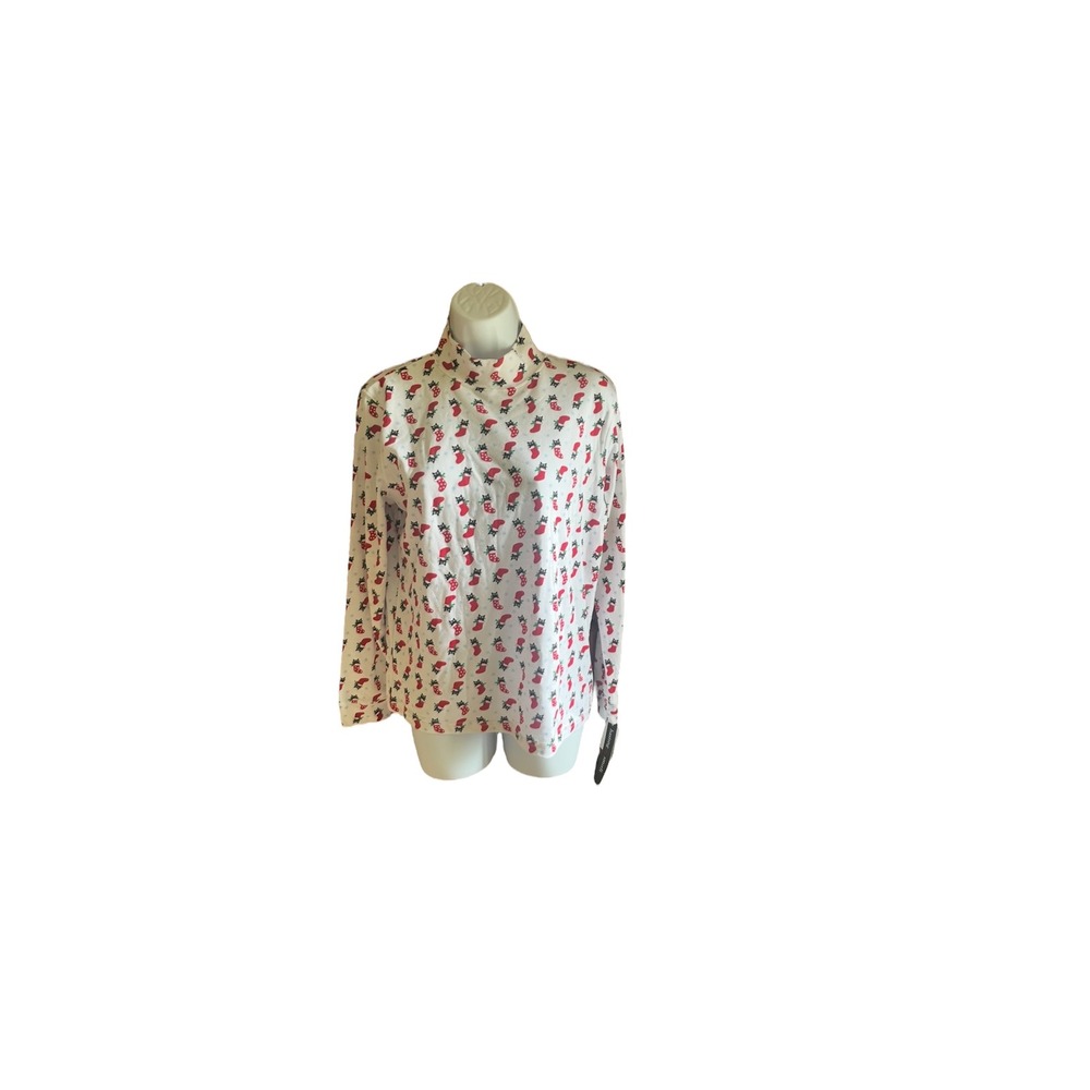 Casting & Smith Women's Christmas Holiday Print Mock Neck Top Festive Fun